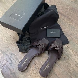 Saint Laurent Woven Leather Sandal Slide